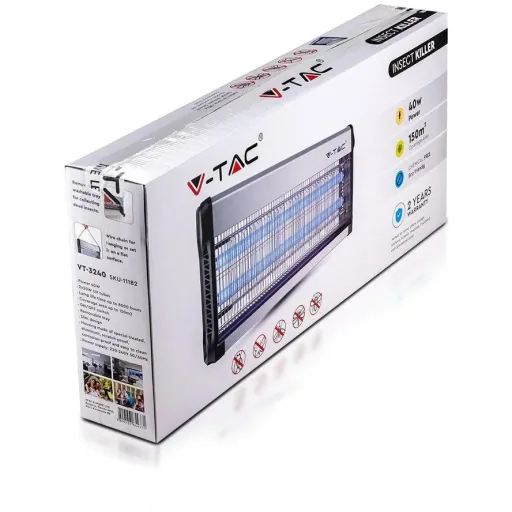 VT-3240 Insektenlampe - 2"20W - 150m Reichweite - UV-Licht - Grau