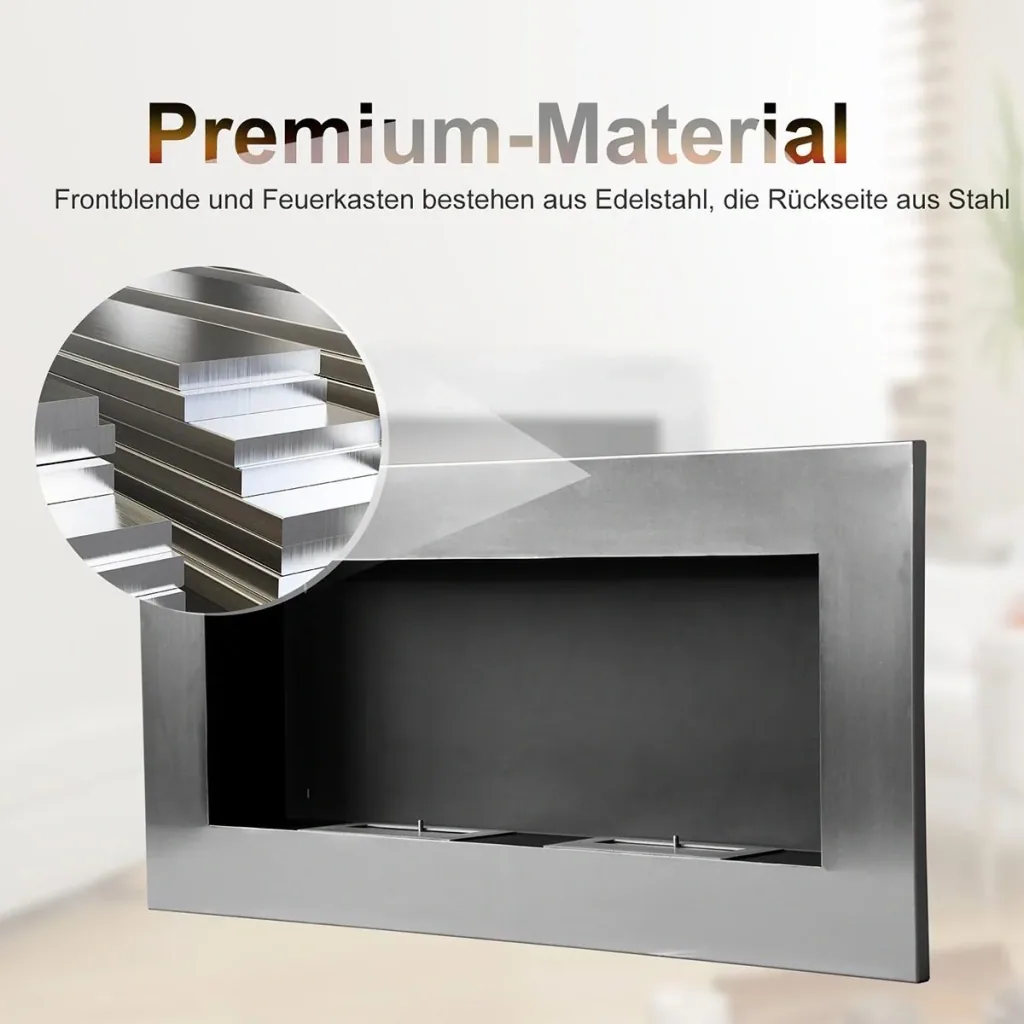Wandkamin mit 2 Brennstoffbehältern silber