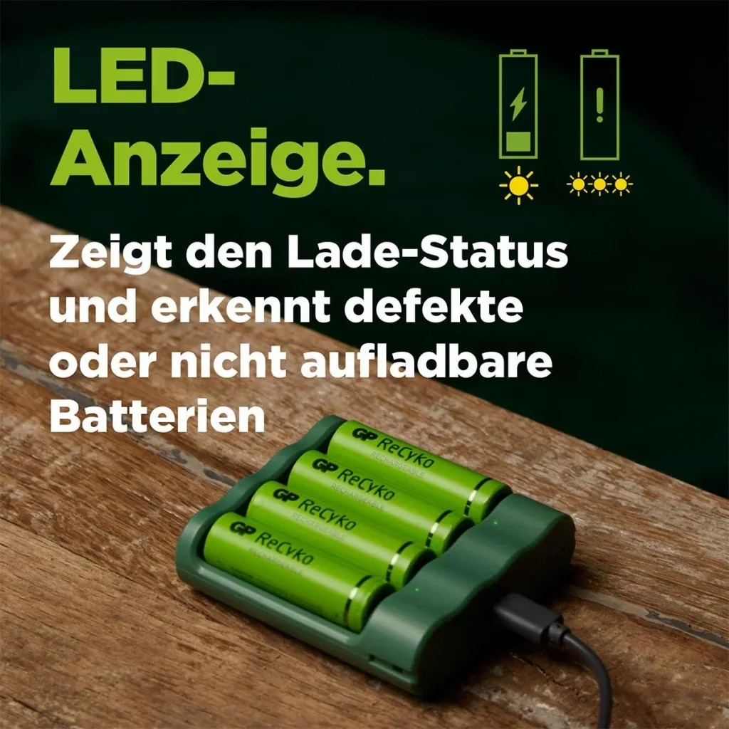 Ladegerät mit Docking Station, LCD Ladestandsanzeige für 4 AA/AAA NiMH Akkus inkl. 4 ReCyko Mignon(AA)NiMH Akkus 2100mAh