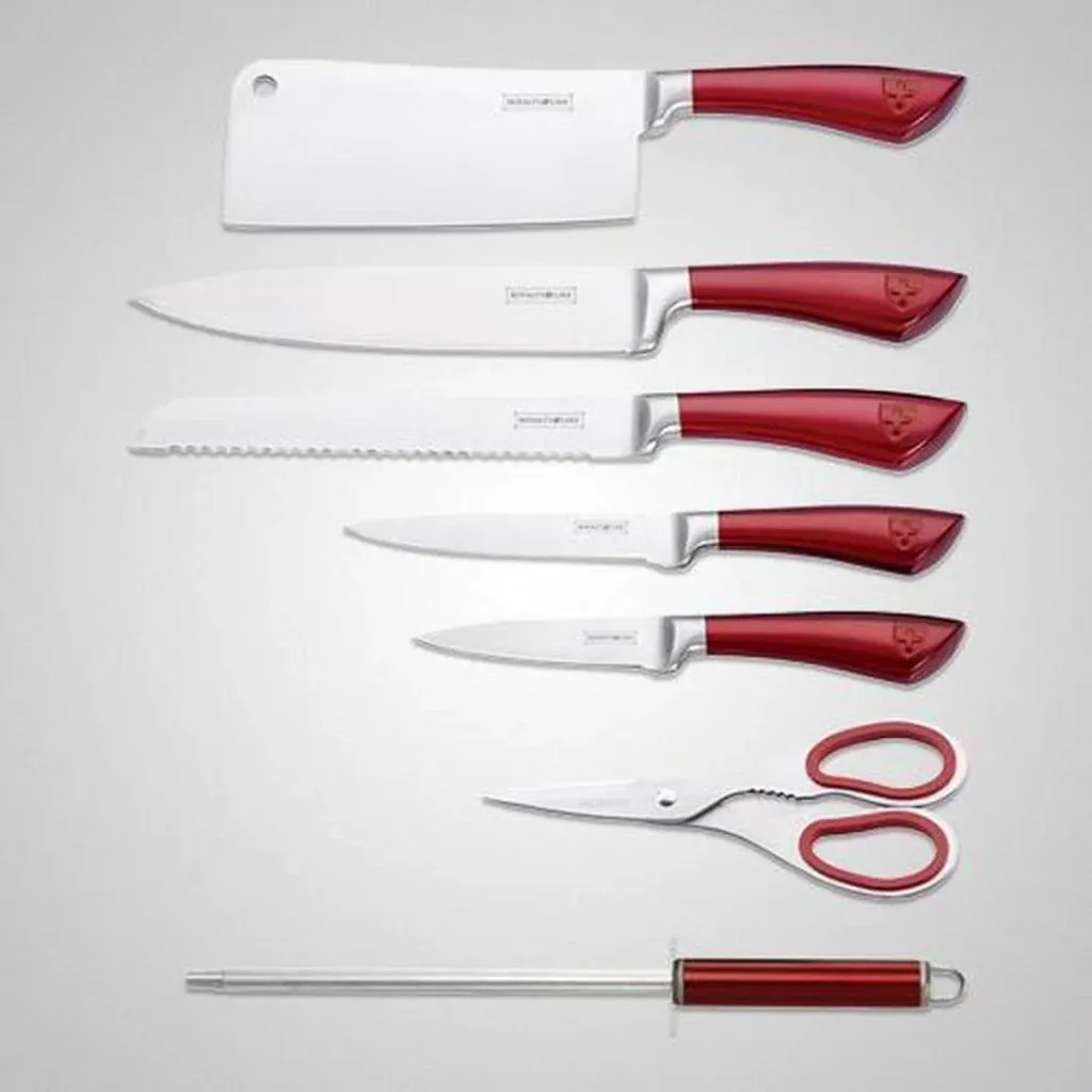 8-teiliges Messerset mit Messerblock - rostfreier Stahl - rot