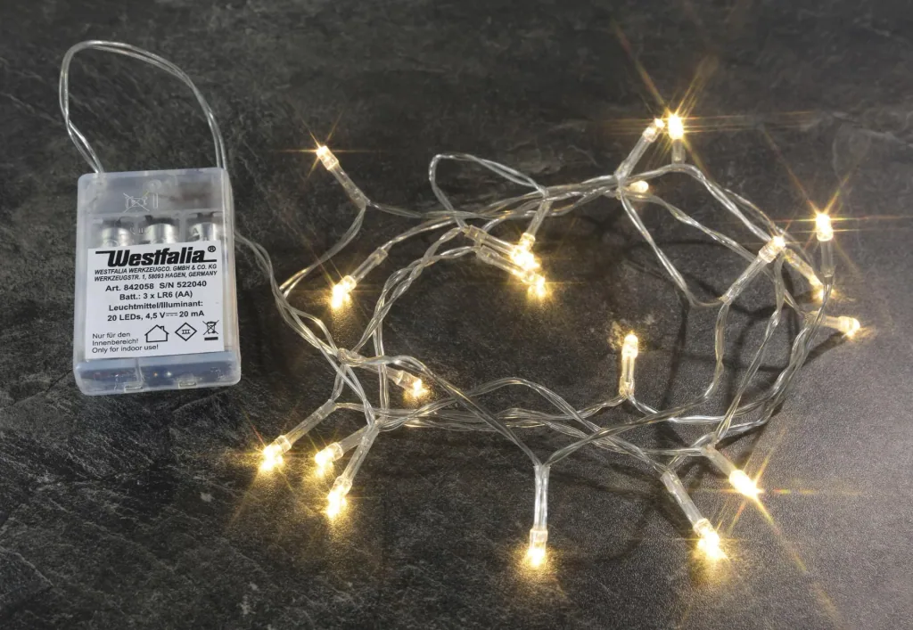 LED Lichterkette mit 20 warmweißen LEDs, batteriebetrieben