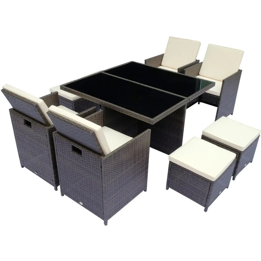 Polyrattan Sitzgruppe Essgruppe 21 tlg, mit Kissen Alu Braun