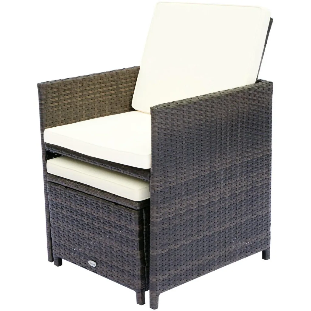 Polyrattan Sitzgruppe Essgruppe 21 tlg, mit Kissen Alu Braun