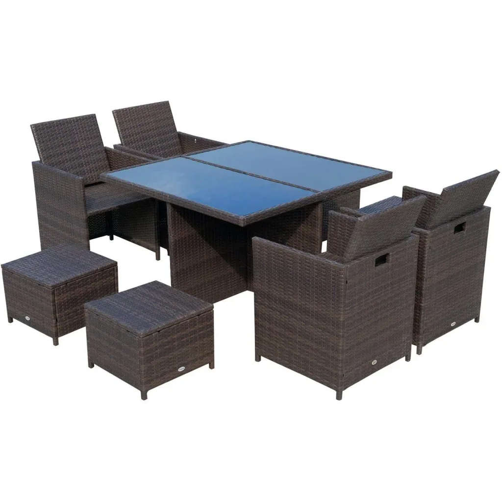 Polyrattan Sitzgruppe Essgruppe 21 tlg, mit Kissen Alu Braun