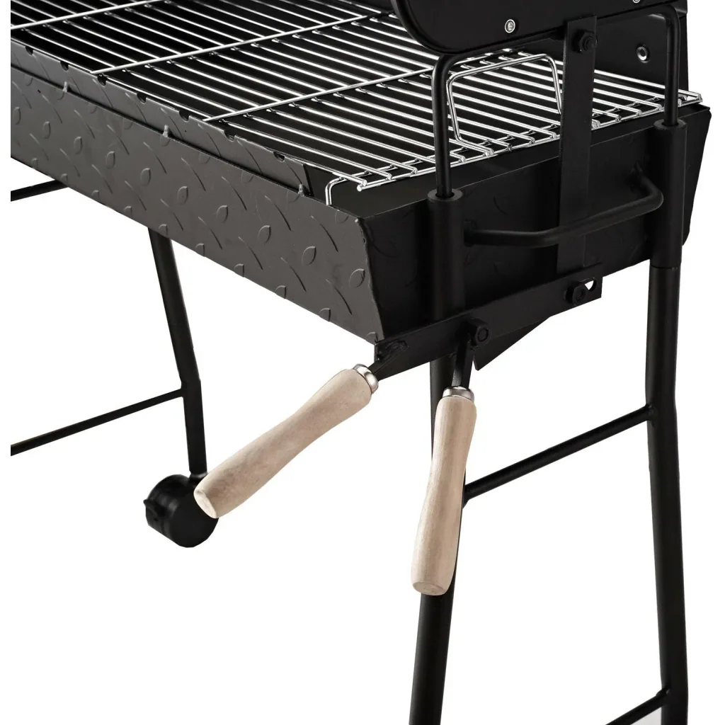 Holzkohle Grillwagen Standgrill BBQ Grill Zypern mit Drehspieß höhenverstellbar Grillrost Edelstahl Schwarz 85 x 36 x 90