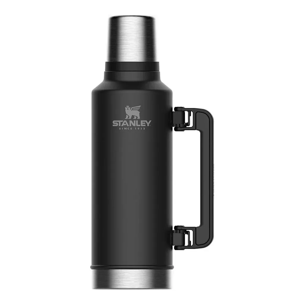 Classic Vakuum-Flasche 1,9 l, matt schwarz, doppelwandige Vakuumisolierung, Griff, Trinkbecher