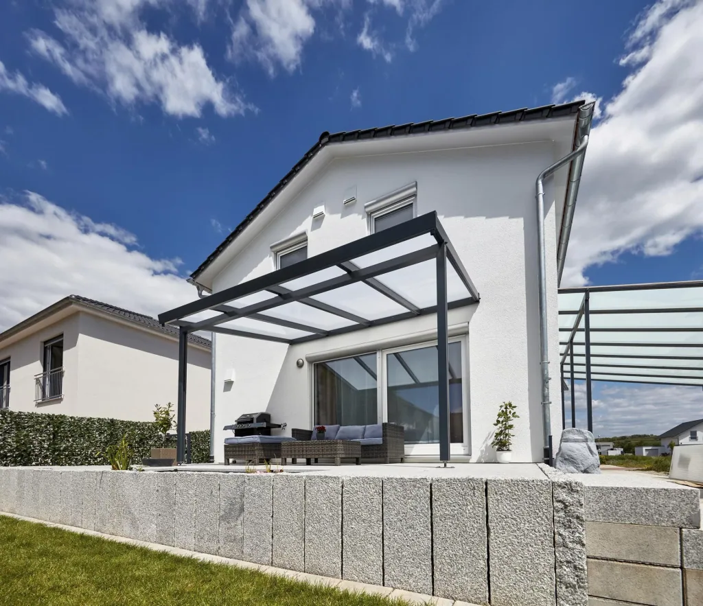 Terrassendach Premium, anthrazit, 4102 x 3060 mm - Polycarbonat Stegplatten 16 mm, opal
