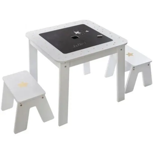 NL Stehtisch mit 2 Hockern - Weiß - 57x57x51 cm