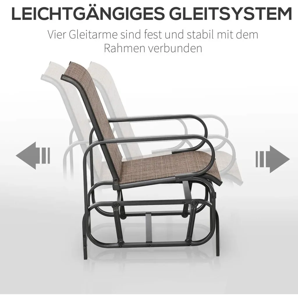 Schaukelstuhl Garten Gartenstuhl Relaxstuhl Gartenschaukel Schaukel Stuhl outdoor für Terrasse Balkon Stahl Texteline Br