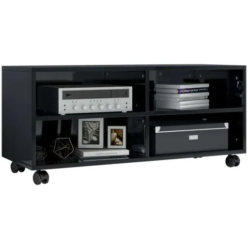 TV-Schrank mit Rollen 90x35x35 cm Spanplatte Hochglanz schwarz