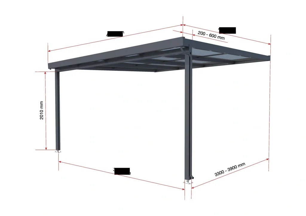 Terrassendach Premium, anthrazit, 4102 x 4060 mm - Acryl Stegplatten 16mm, klar
