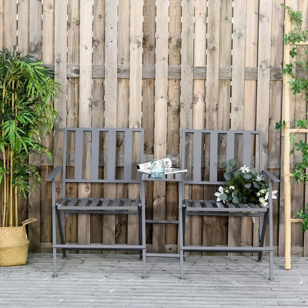 Doppel-Gartenstuhl mit Tisch klappbar grau