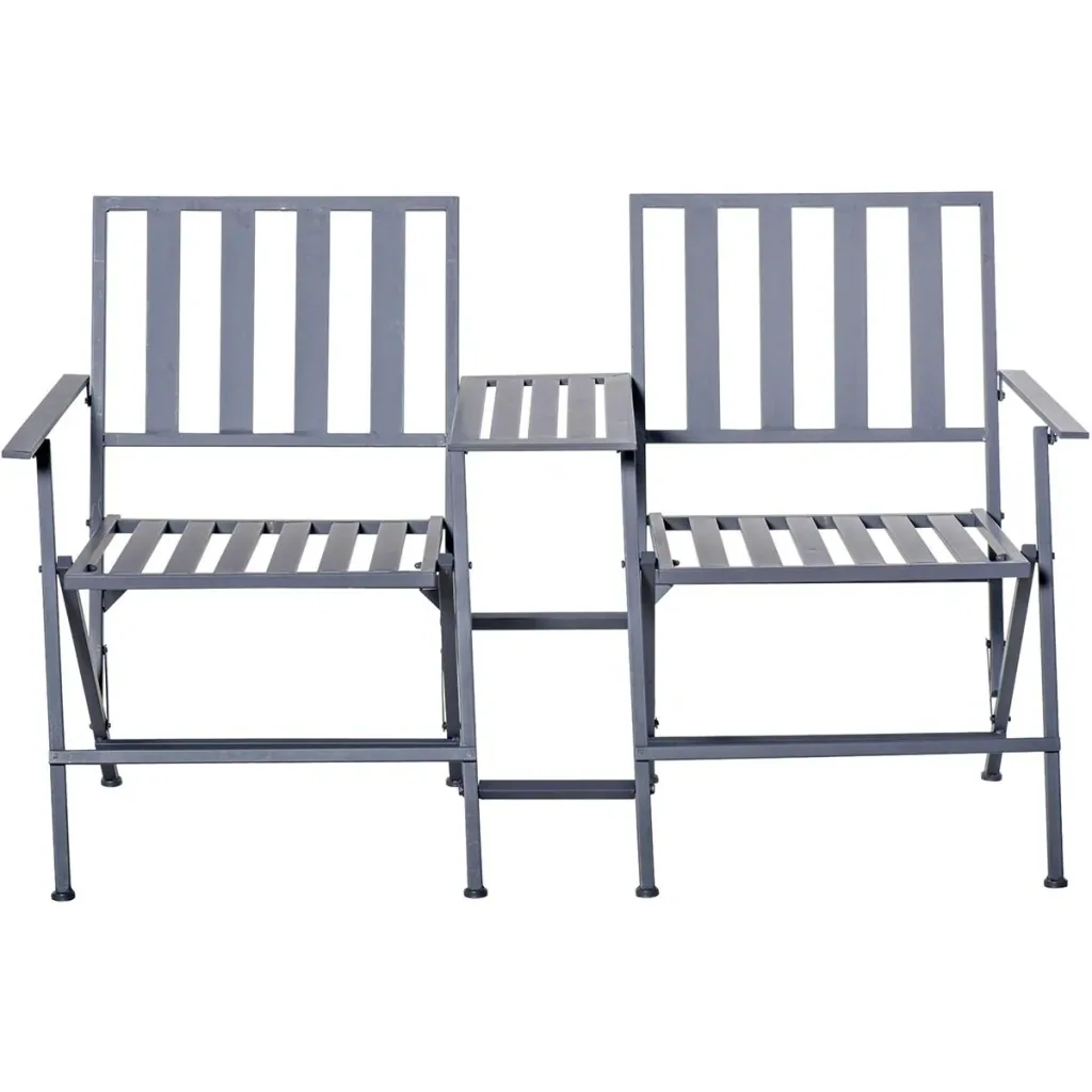 Doppel-Gartenstuhl mit Tisch klappbar grau