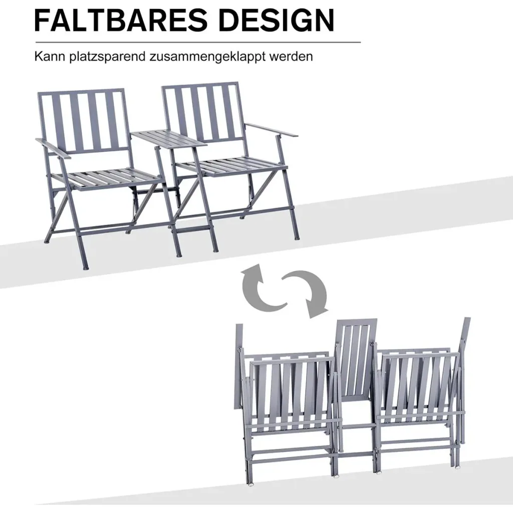 Doppel-Gartenstuhl mit Tisch klappbar grau