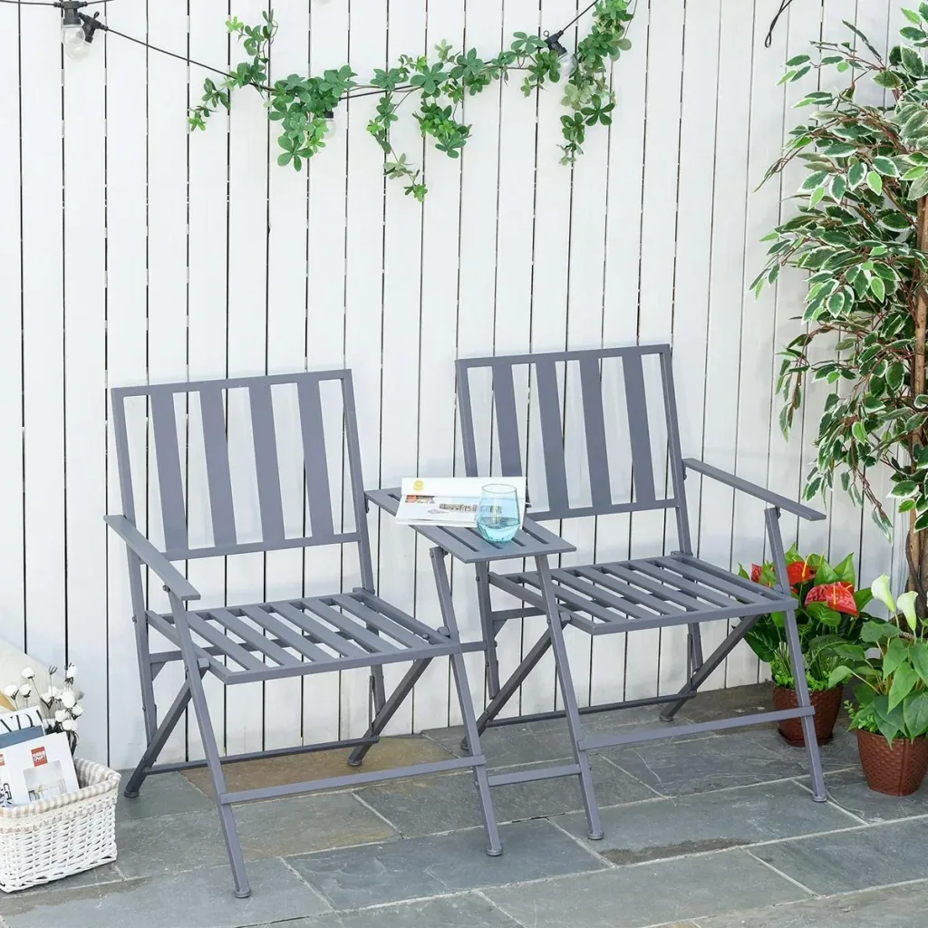Doppel-Gartenstuhl mit Tisch klappbar grau