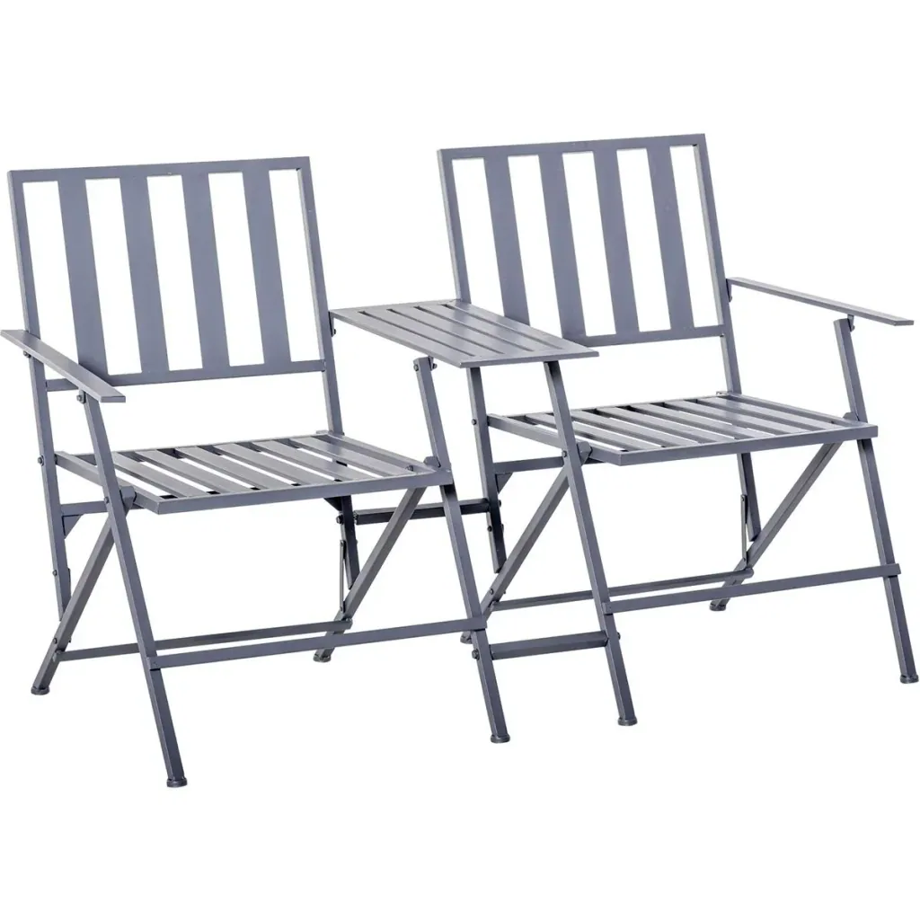 Doppel-Gartenstuhl mit Tisch klappbar grau