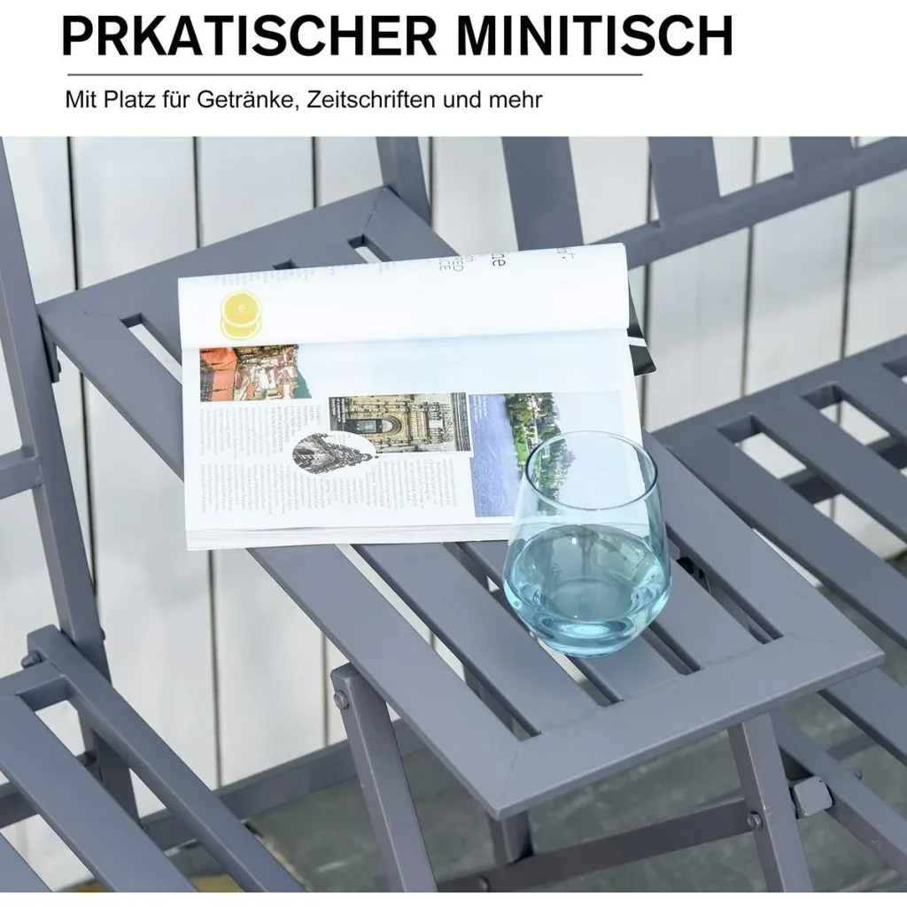 Doppel-Gartenstuhl mit Tisch klappbar grau