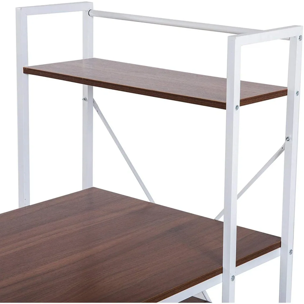 Schreibtisch Computertisch Bürotisch mit Regal Walnuss Weiß