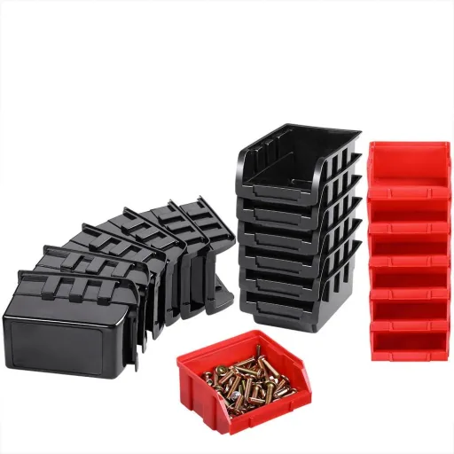 Werkzeugwand mit Stapelboxen 32 Stück - 2 Wandplatten 32x38x2 cm