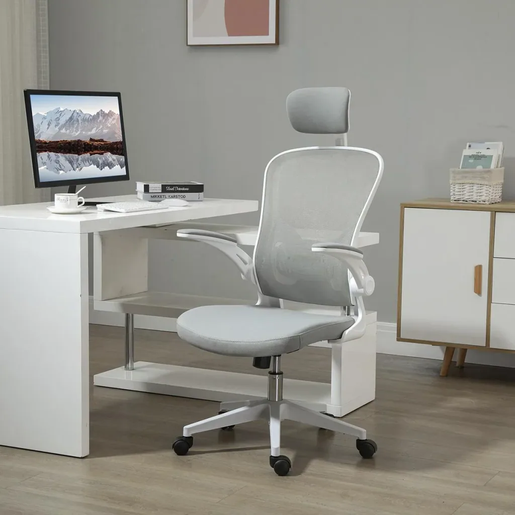 Bürostuhl ergonomischer Shreibtischstuhl mit Wippfunktion hoher Rückenlehne Lendenwirbelstütze Kopfstütze hochklappbarem