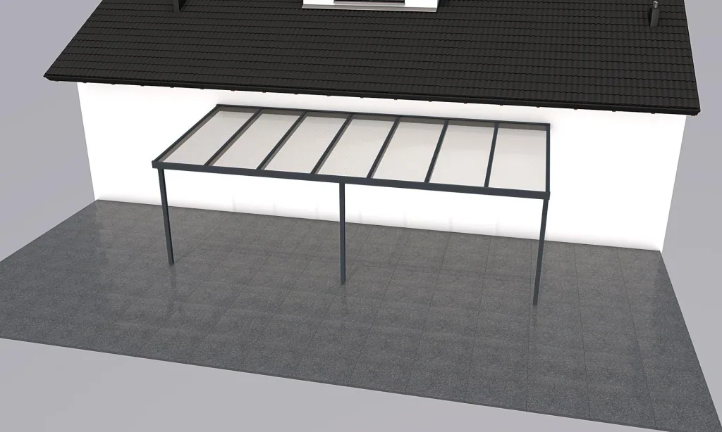 Terrassendach Premium, anthrazit, 7120 x 3060 mm - Polycarbonat Stegplatten 16 mm, klar