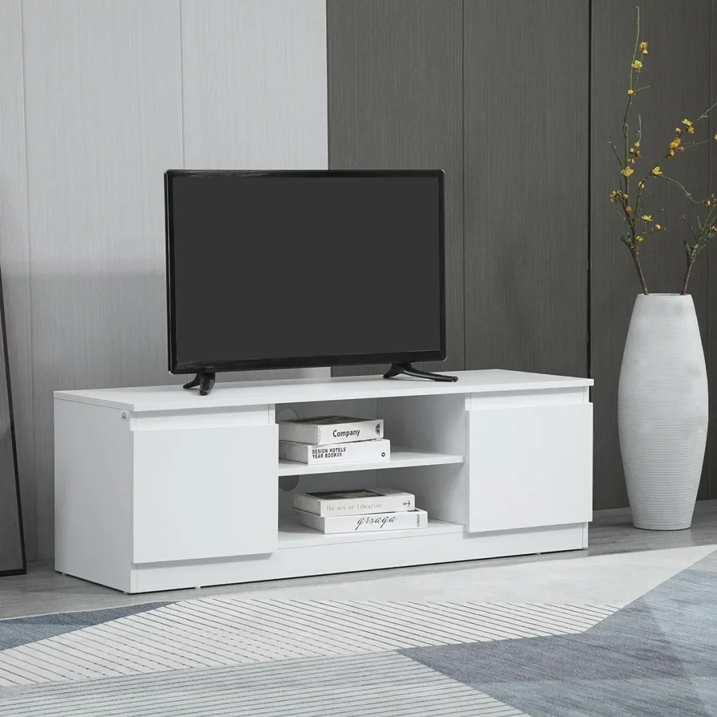 Moderner TV-Schrank mit 2 Fachböden & 2 Schränken, weiß, 120 x 39,5 x 40 cm