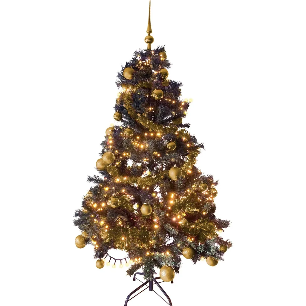 Schwarzwälder Weihnachtsbaum-Paket 180cm Gold + Weihnachtskugeln + Weihnachtslichter + Weihnachtsgirlande + Pik