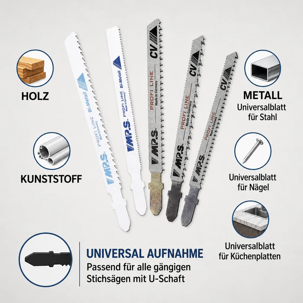 Stichsägeblatt Set 5 teilig. für AEG, Bosch und Makita