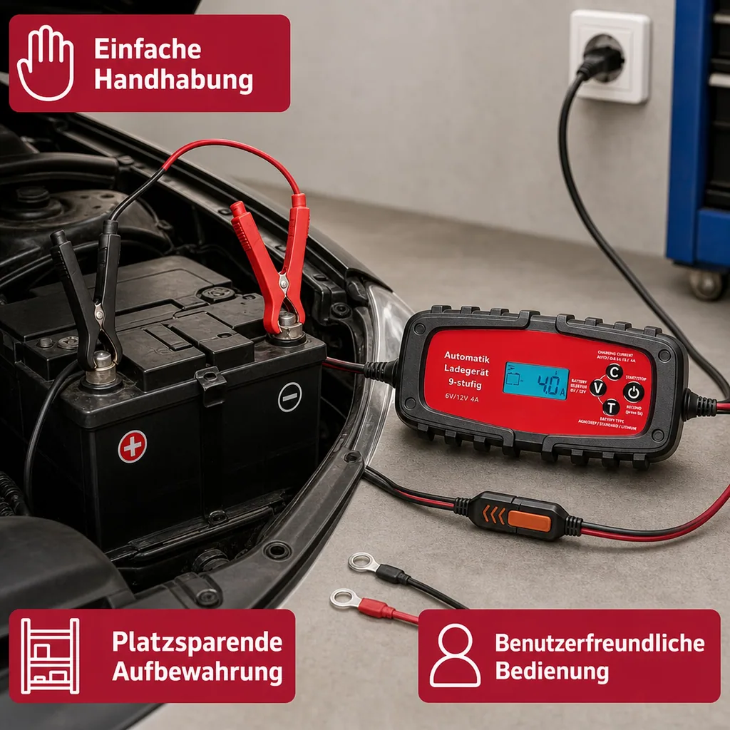 Batterieladegerät für Auto & Motorrad 4A, 6/12 Volt
