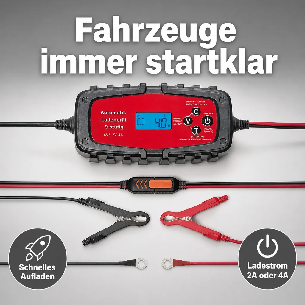 Batterieladegerät für Auto & Motorrad 4A, 6/12 Volt
