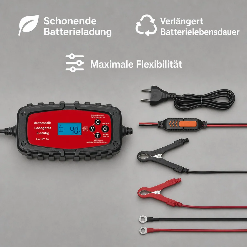 Batterieladegerät für Auto & Motorrad 4A, 6/12 Volt
