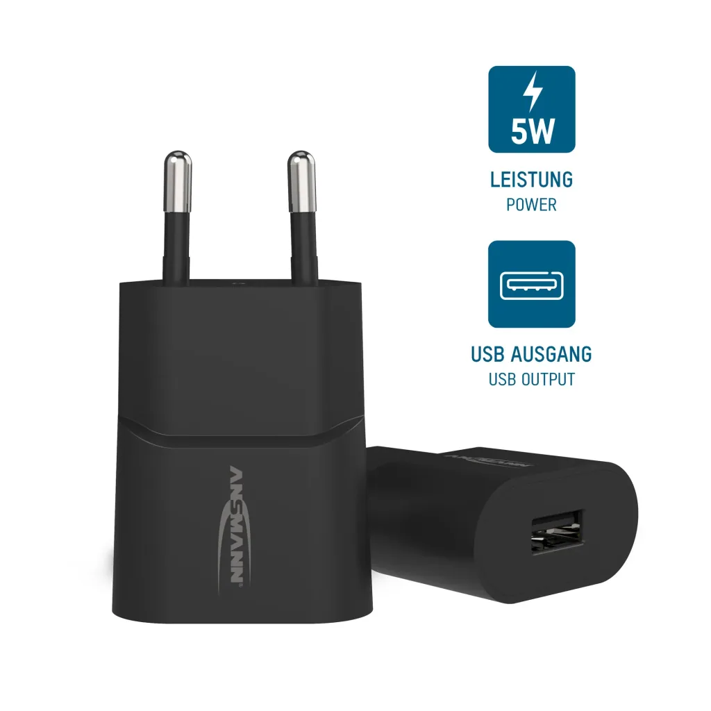 Heimladegerät HC105 – 5W USB-Stromadapter, 1x USB-Port, 5V DC, Schwarz