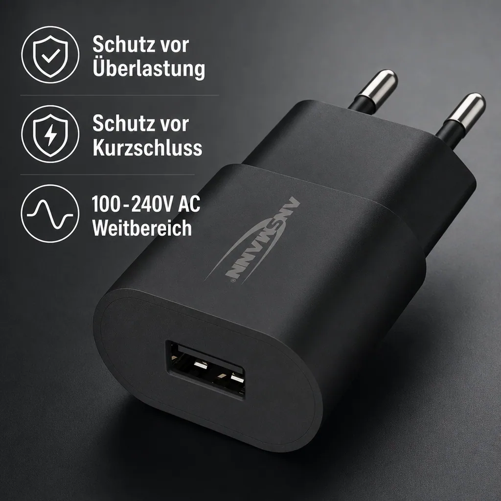 USB Ladeadapter mit 1 USB 2.0 Buchse Typ A, 1000 mA