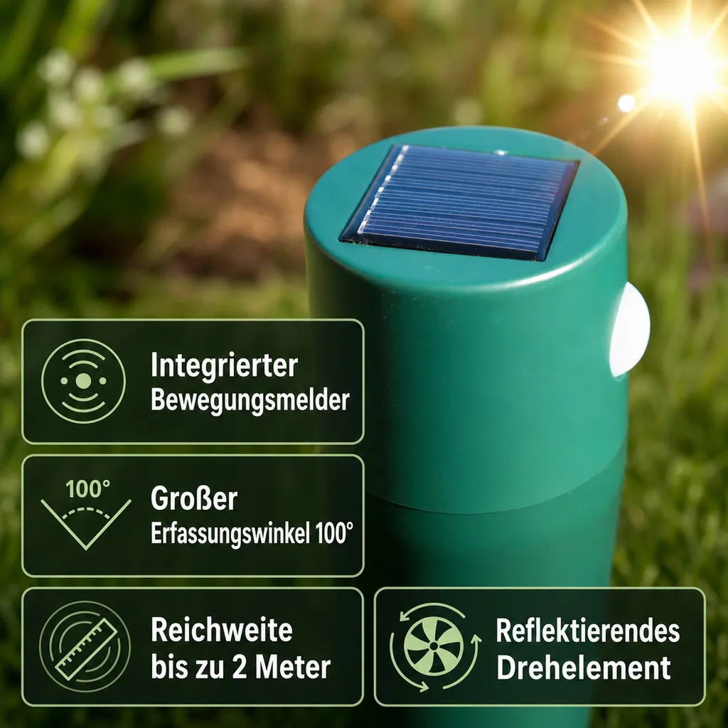 Solar-Tierschreck "Reflektor", mit Ultraschall und Blitzlicht