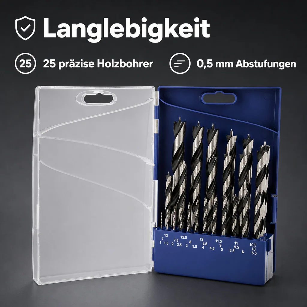 Holzbohrer-Set 25-teilig. 1,0 - 13,0 mm
