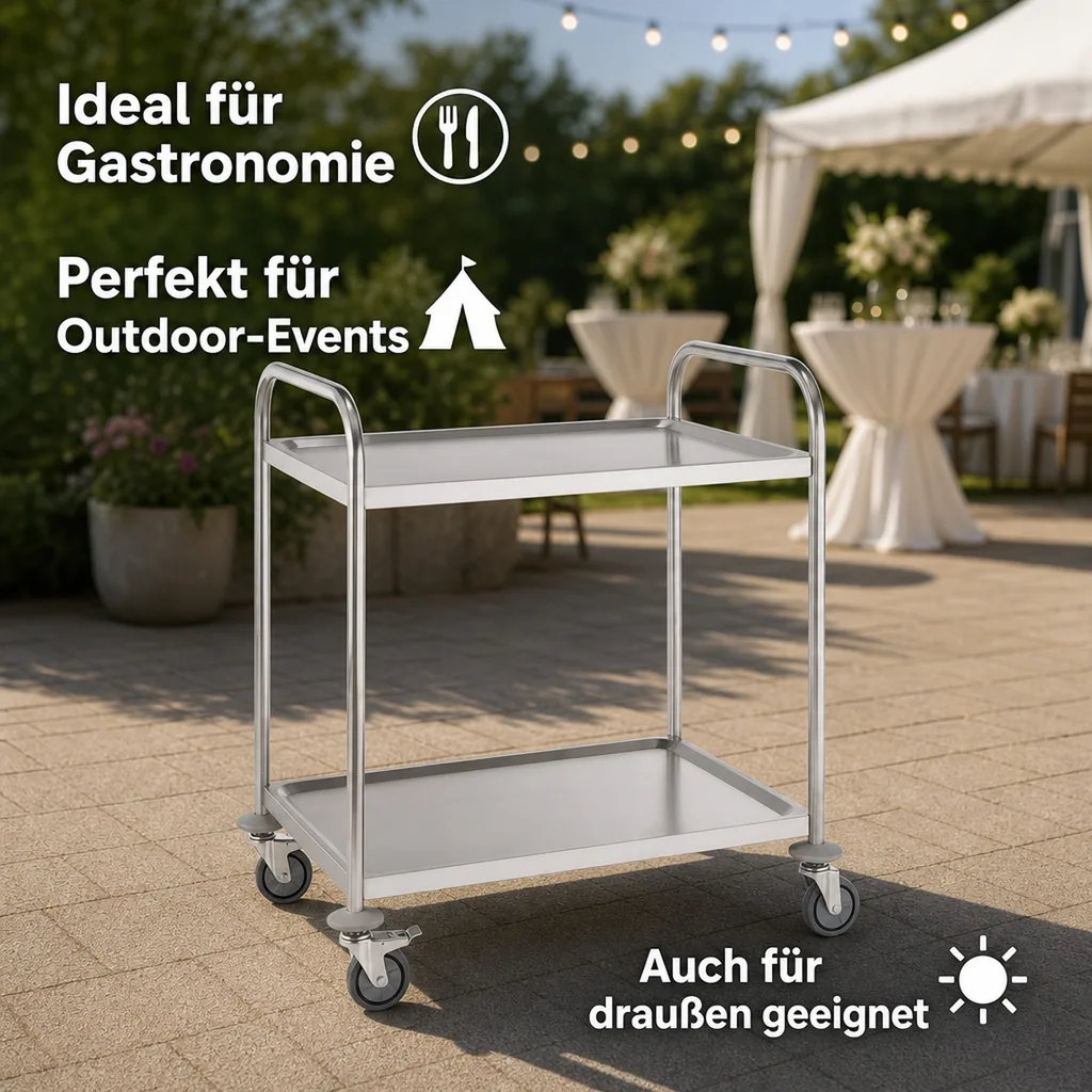 Servierwagen mit 2 Borden, 85x53x95 cm, Edelstahl