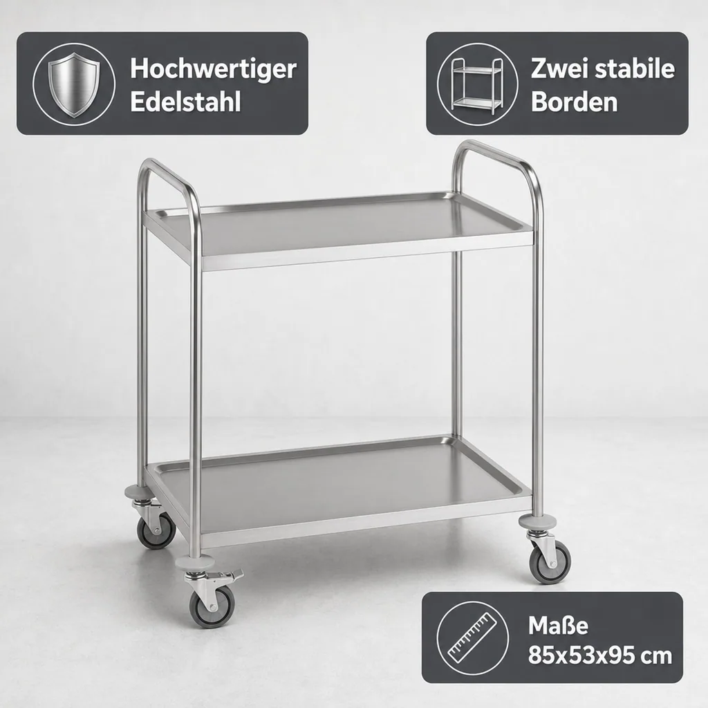 Servierwagen mit 2 Borden, 85x53x95 cm, Edelstahl