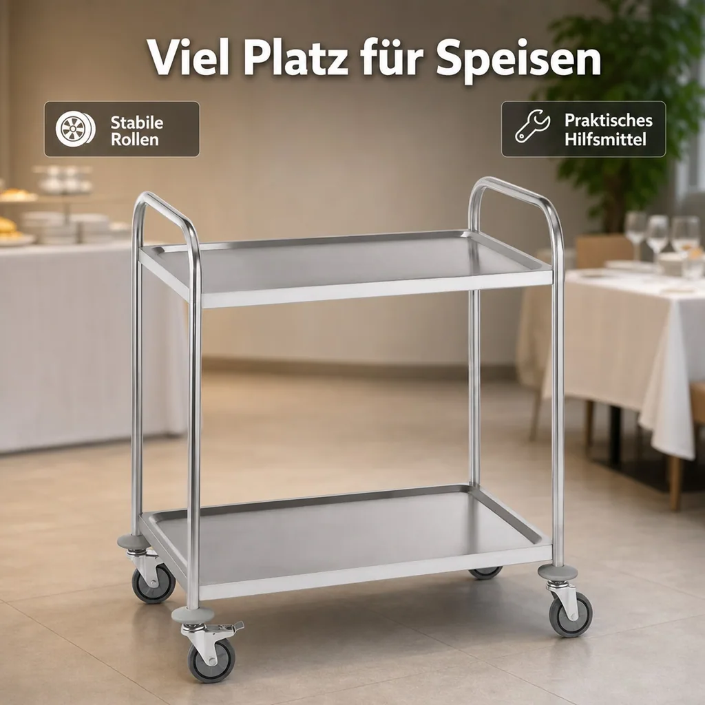 Servierwagen mit 2 Borden, 85x53x95 cm, Edelstahl