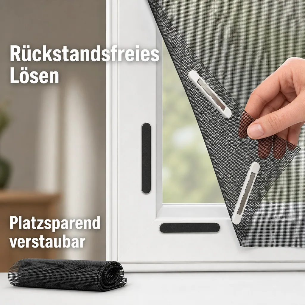 Moskitonetz für Fenster „Magic Klick“, mit Magnetbefestigung, luftdurchlässig und halbtransparent, 150 x 130 cm, Schwarz
