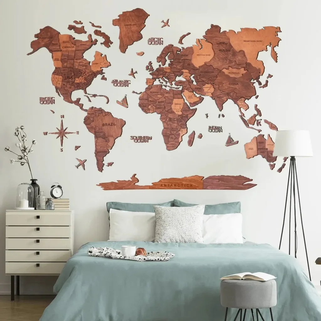 Weltkarte holz, Landkarte Welt, Weltkarte Wanddeko 3D - Enjoy The Wood, Eiche Prime, Weltkarte Größe: XL