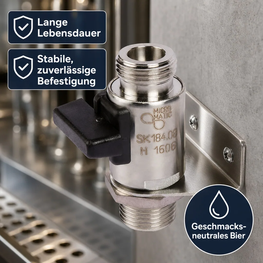 Wandhalter mit Abstellhahn für Bierzapfanlagen, 5/8 Zoll, NW: 10 mm