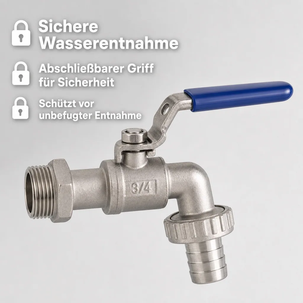 Edelstahl Kugelauslaufventil mit Hebel 3/4"