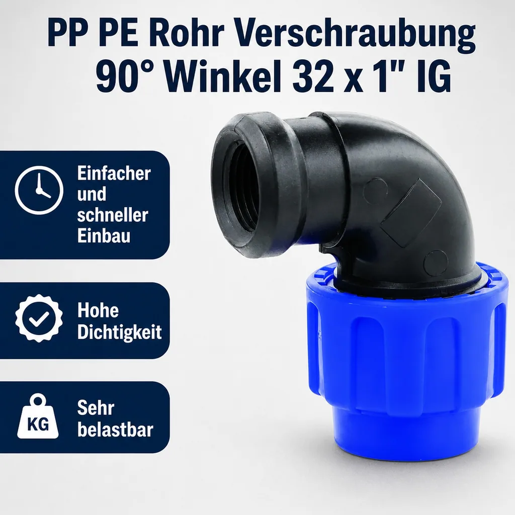 PP PE Rohr Verschraubung 90° Winkel 32 x 1" IG