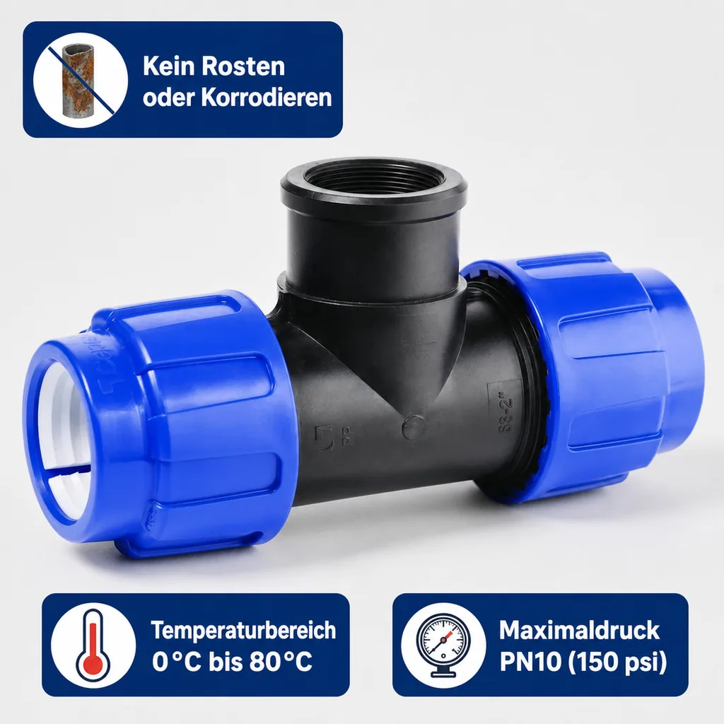 PE Rohr Verschraubung, T-Stück 32mm, Klemmverschraubung