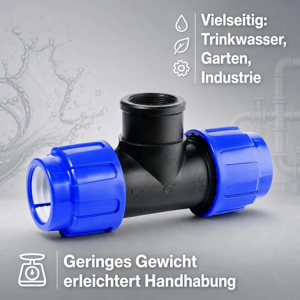 PE Rohr Verschraubung, T-Stück 32mm, Klemmverschraubung