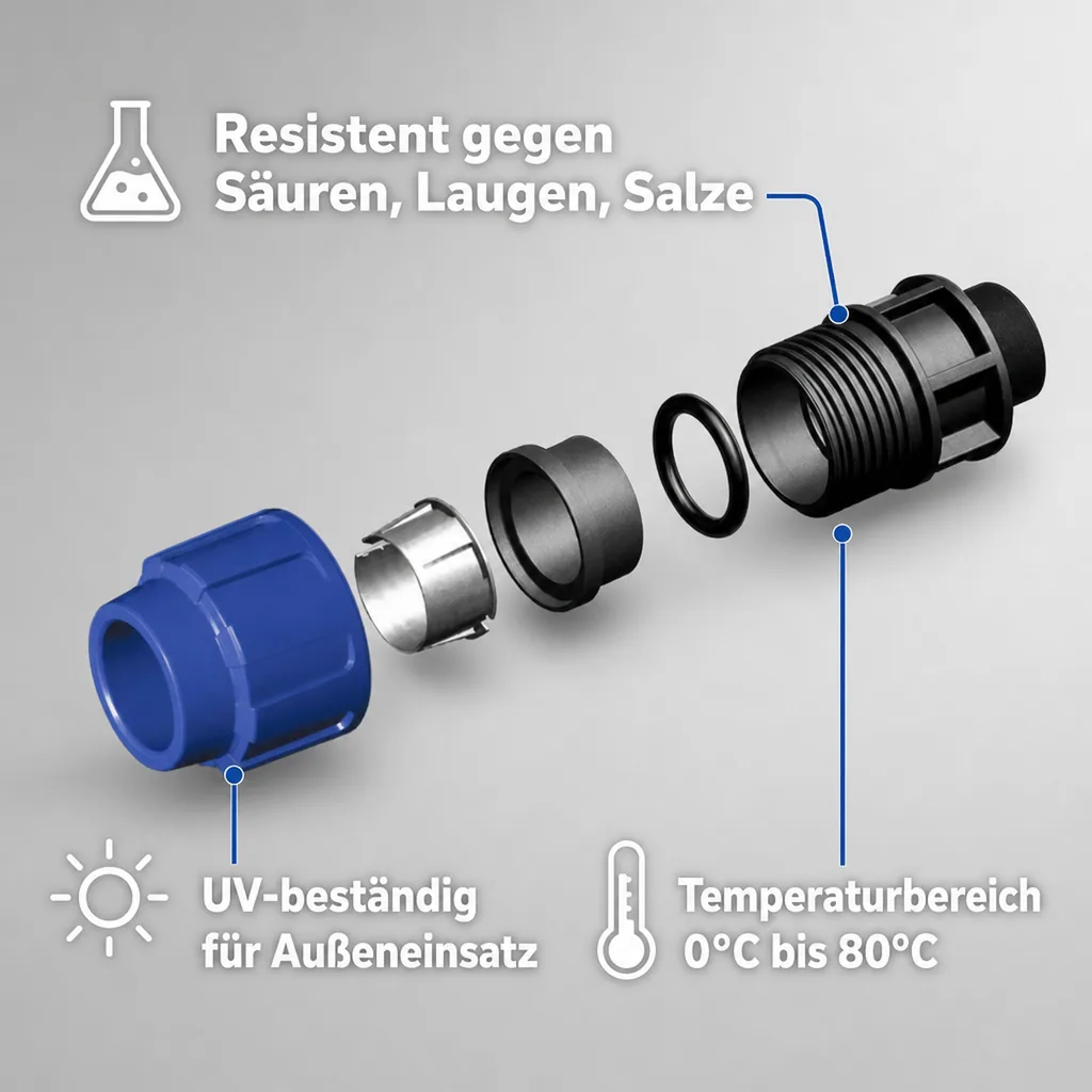 PE Rohr Verschraubung, 25mm x 1" IG, PP, Klemmverbinder - Trinkwasser