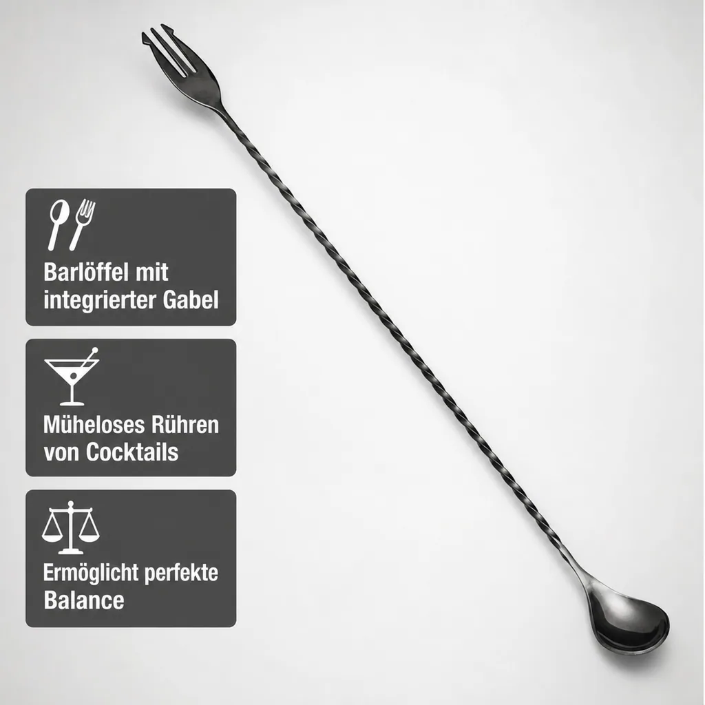 Barlöffel mit Gabel - POSEIDON, 40cm, Edelstahl, GMB, Gunmetal black