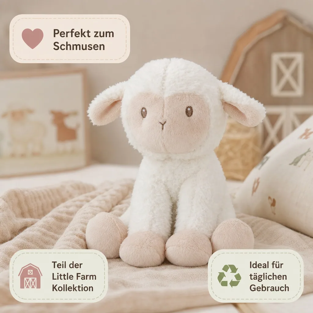 Little Dutch Kuscheltier, Plüschtier, Stofftier Schaf - Little Farm, aus weichem Stoff - Perfekt zum Spielen & Schmusen, 17cm