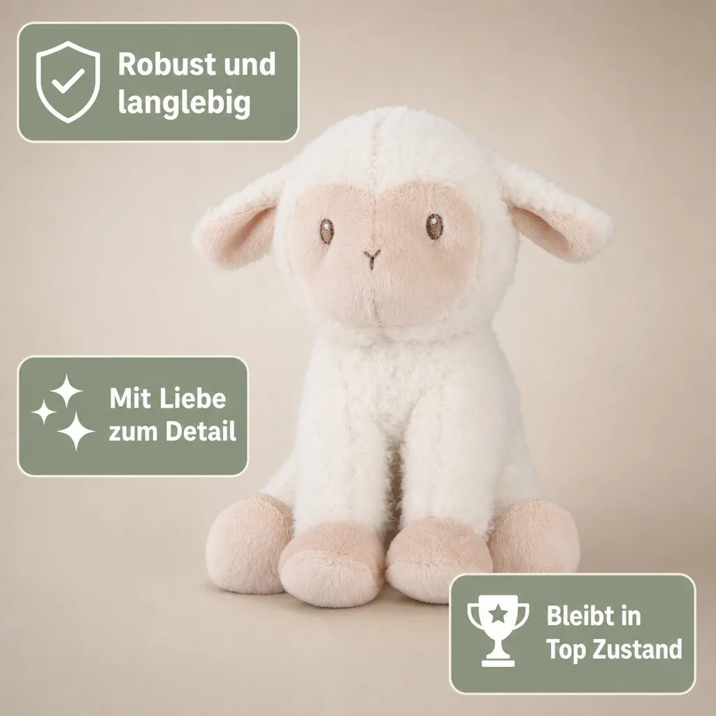 Little Dutch Kuscheltier, Plüschtier, Stofftier Schaf - Little Farm, aus weichem Stoff - Perfekt zum Spielen & Schmusen, 17cm