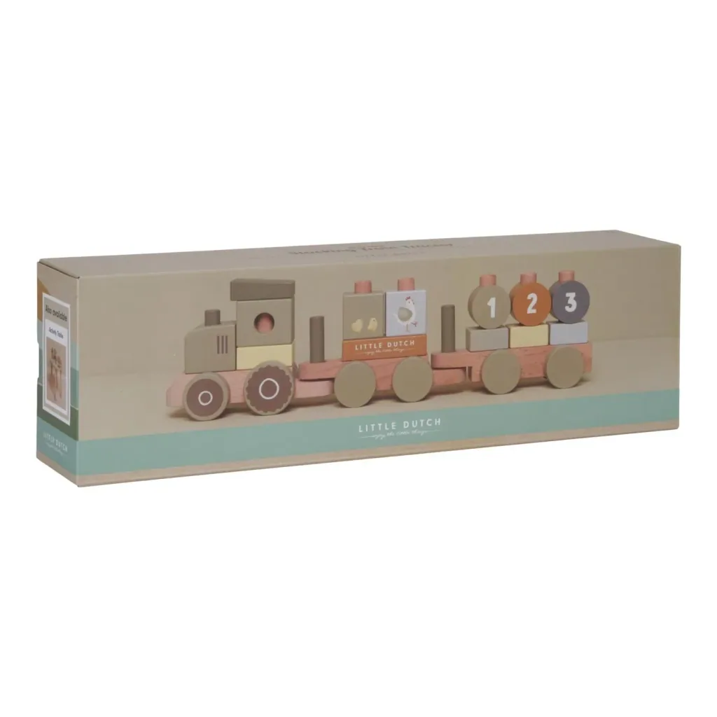 Little Dutch Holzeisenbahn, Spielzeugeisenbahn mit Steck-Formen Traktor Little Farm, 44x12,5x7,8
